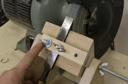 Making a Sharpening jig for holding chisels and bench planes for sharpening  on the bench grinder.