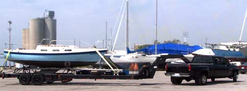 tanzer 22 gets moved on big trailer